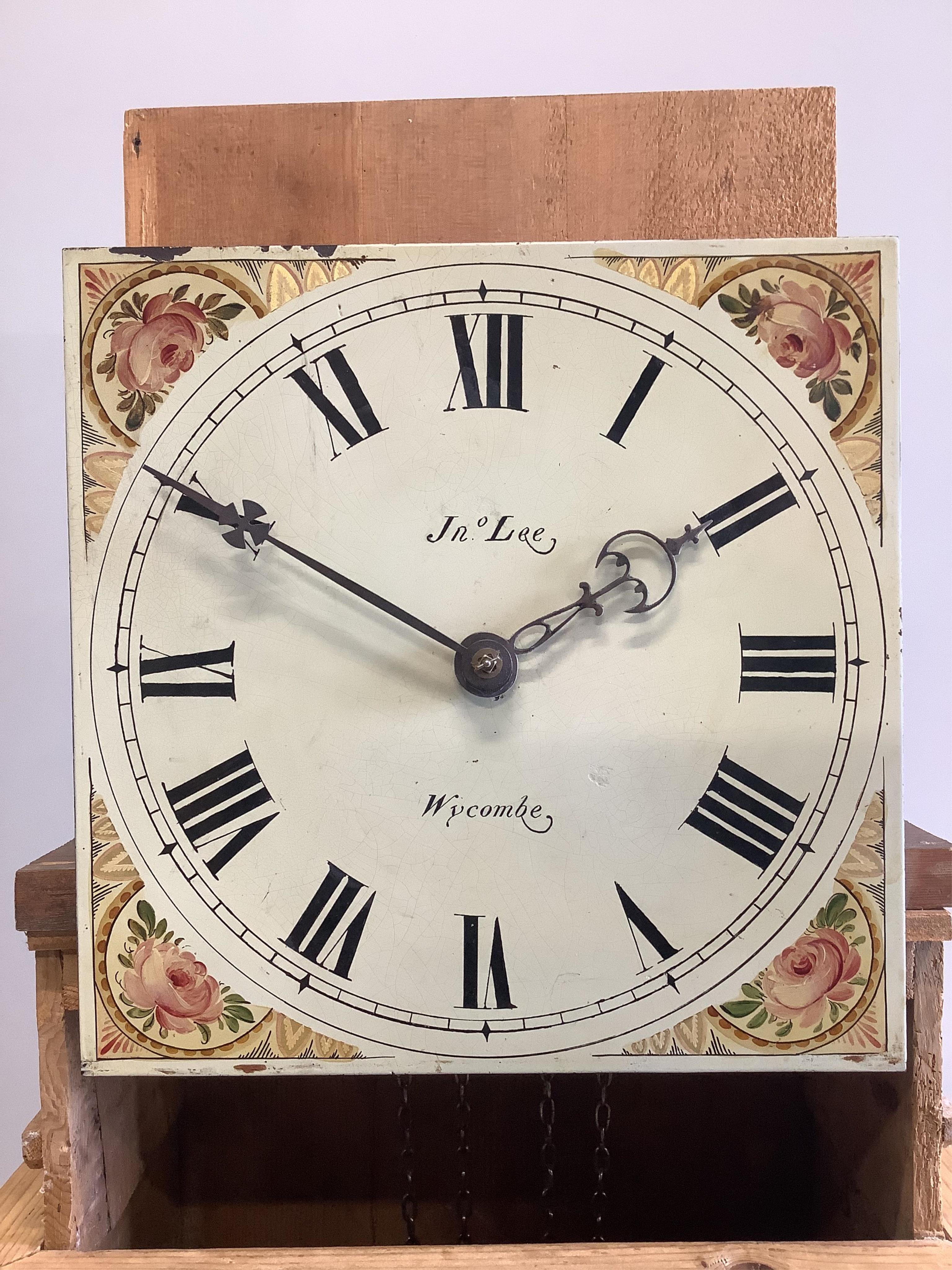 A 19th century pine 30 hour longcase clock, the painted dial marked 'Lee Wycombe', height 199cm